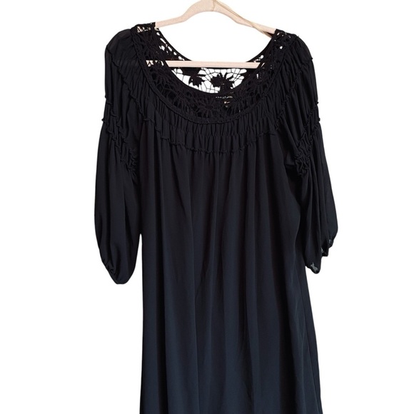 Heart Soul Plus Black Chiffon Mini-Shirred Sleeves-Embroidered Lace-Size 3X - Picture 2 of 11